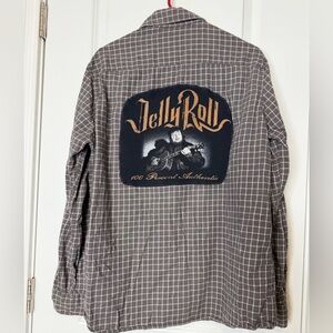 Jelly Roll upcycled handmade Gray Checkered Men's Flannel Size Large